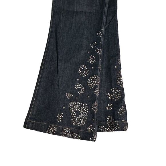 St. John Couture Embellished Straight- Leg Denim Jeans Rhinestones Mid-Rise Sz 8 - Picture 7 of 9